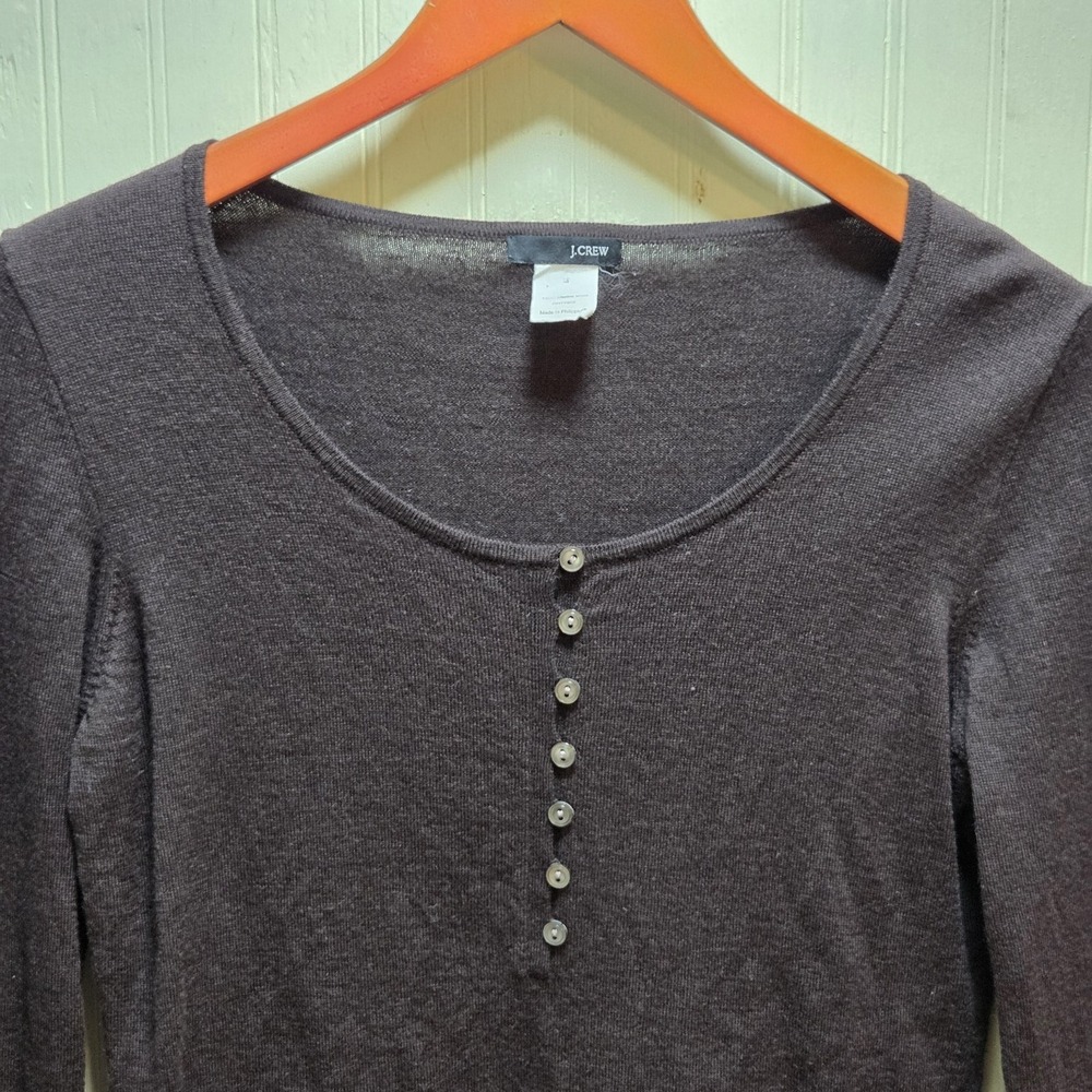 J. Crew Sweater Womens Medium Brown Scoop Neck Henley Merino Wool Long Sleeve